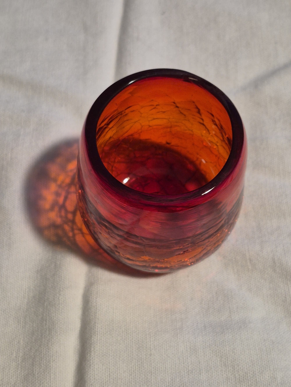 Vintage Red Handblown Crackle Glass Juice Glass